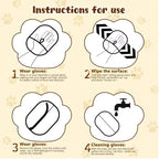 Instructions for using cleaning gloves on a beige background