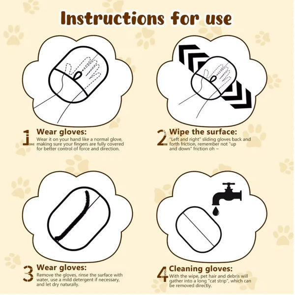Instructions for using cleaning gloves on a beige background