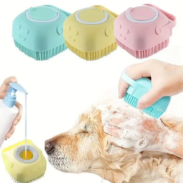 Soft Pet Bath Brush With Shampoo Dispenser