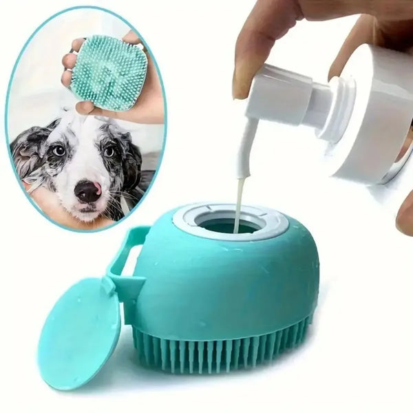 Soft Pet Bath Brush With Shampoo Dispenser